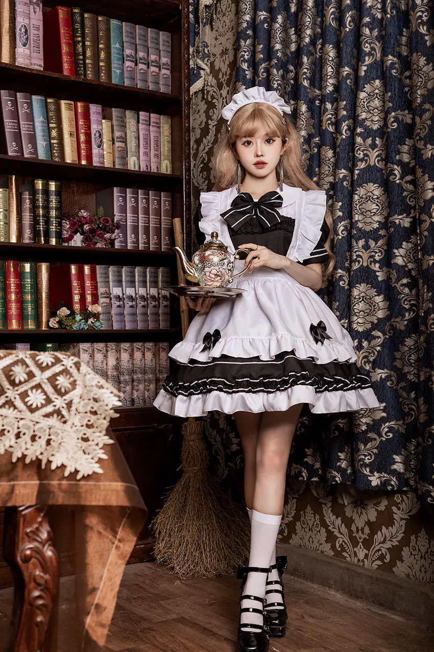 Lolita Maid Suit White Black Embroidered Dress — feature 2