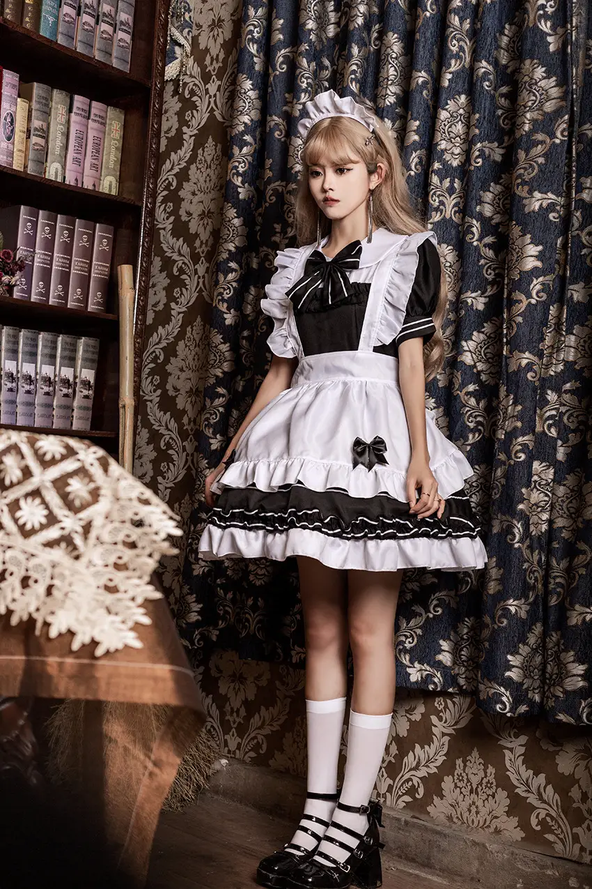 Lolita Maid Suit White Black Embroidered Dress — feature 4