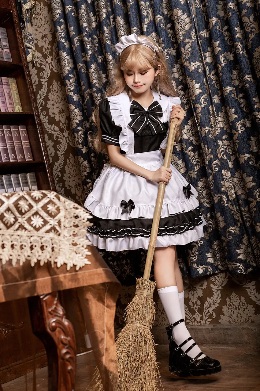 Lolita Maid Suit White Black Embroidered Dress — feature 7