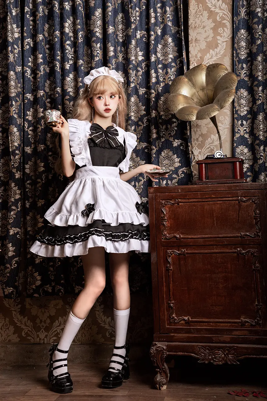 Lolita Maid Suit White Black Embroidered Dress — feature 8