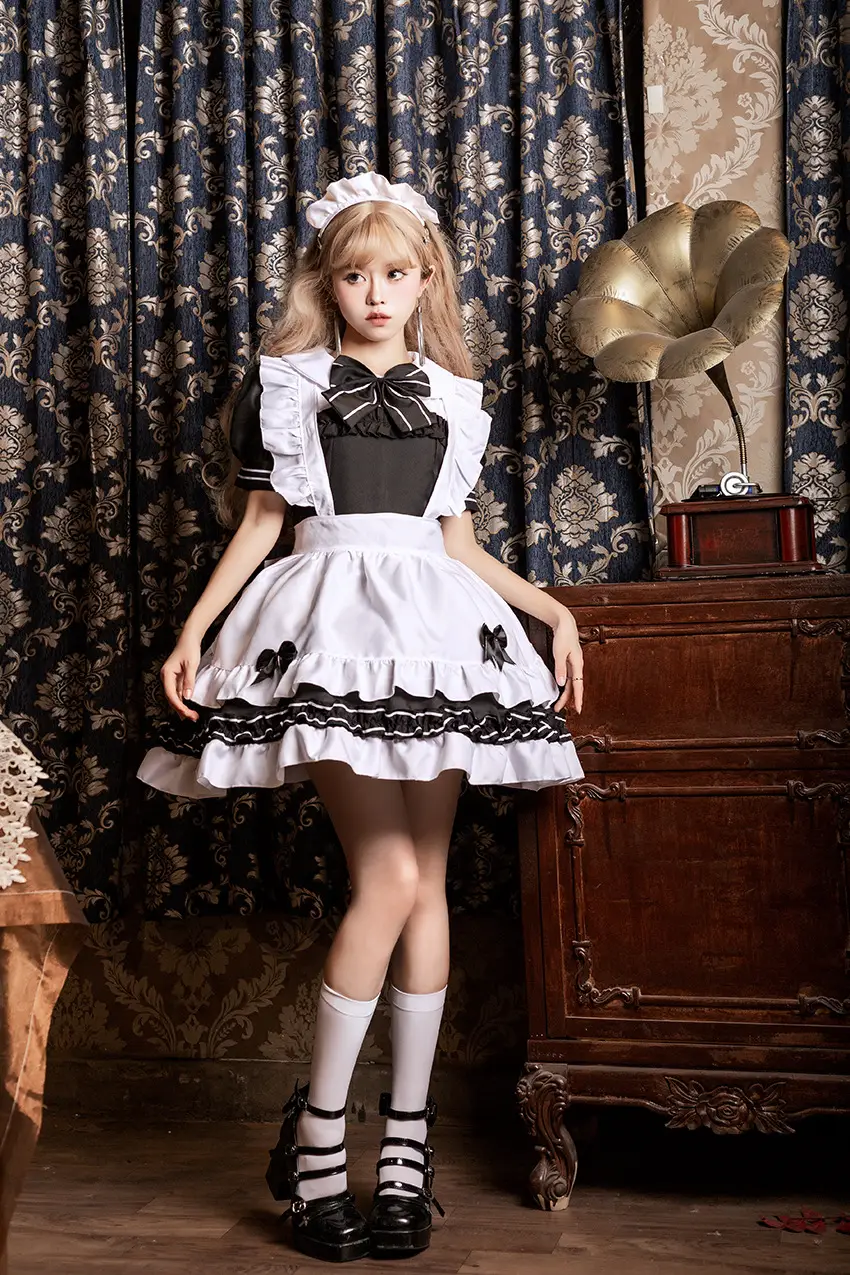 Lolita Maid Suit White Black Embroidered Dress — feature 9