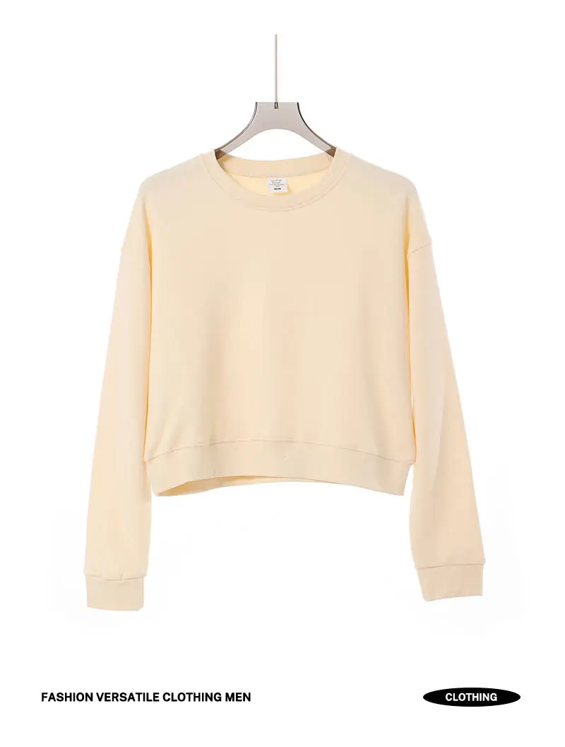 330g Heavyweight Women's Beige Sweatshirt Navel-Baring Long Sleeve — feature 7