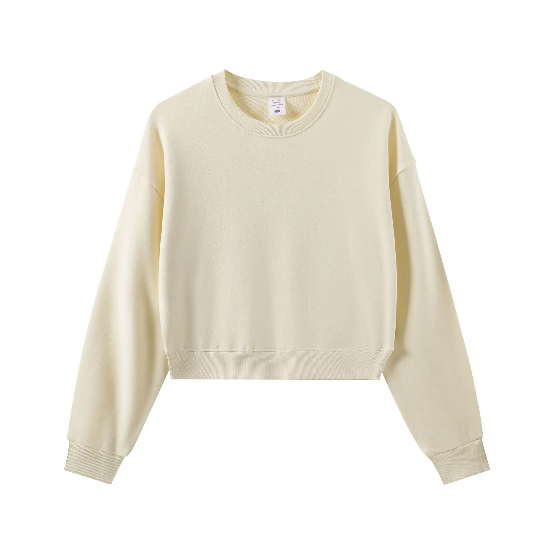 330g Heavyweight Women's Beige Sweatshirt Navel-Baring Long Sleeve - Image 4
