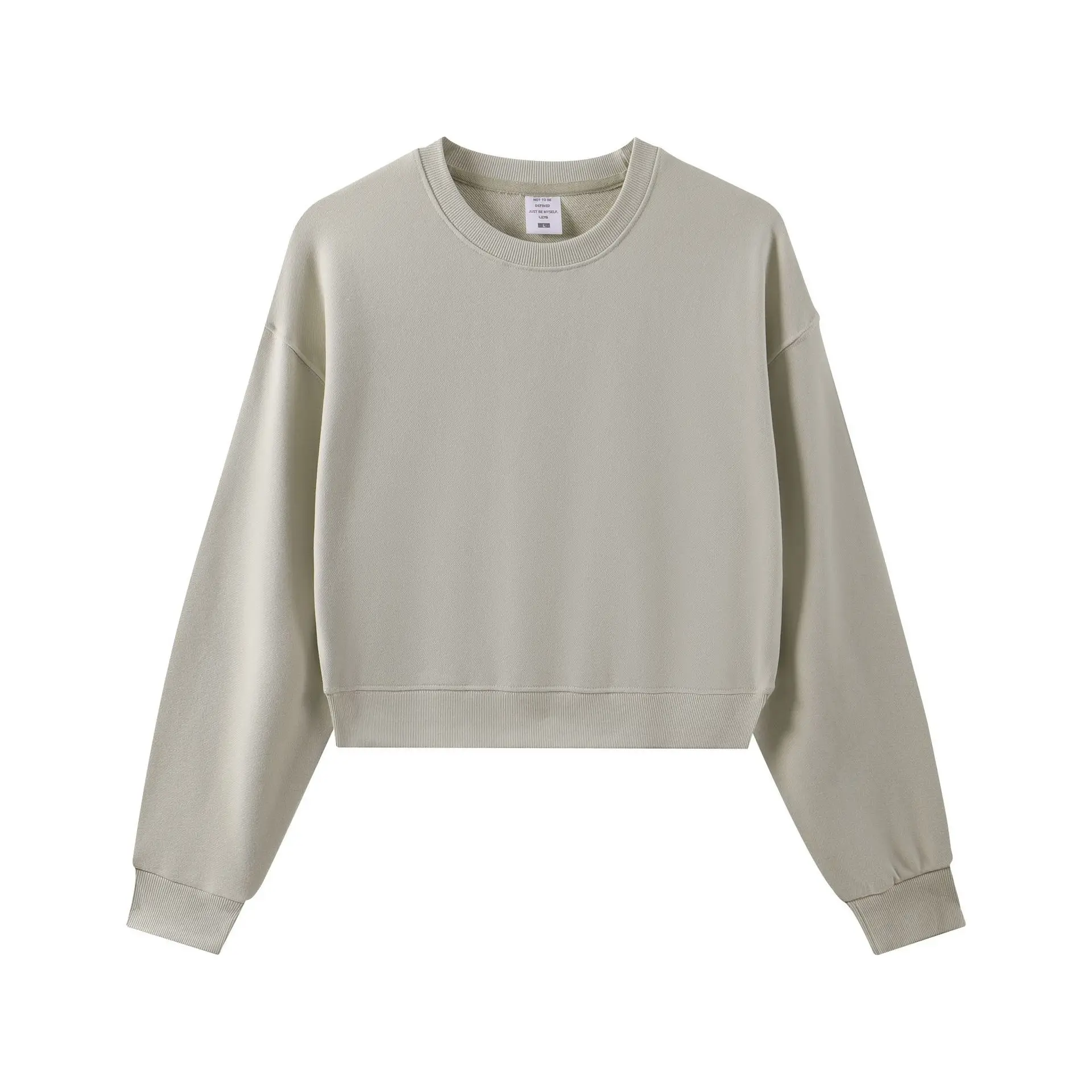 330g Heavyweight Women's Beige Sweatshirt Navel-Baring Long Sleeve - Image 6