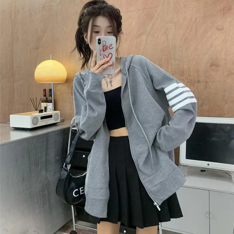Women Korean Style Zipper Jacket Hooded Sweatshirt - Image 3