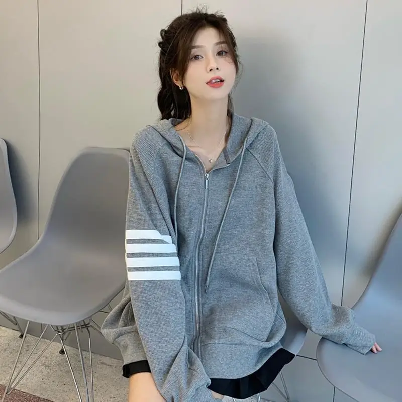 Women Korean Style Zipper Jacket Hooded Sweatshirt - Image 5