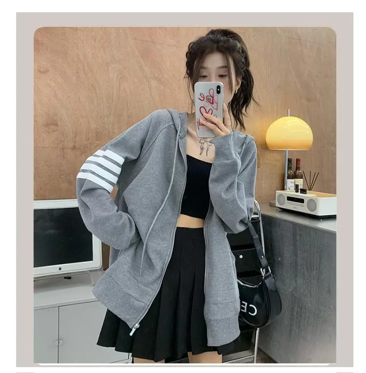 Women Korean Style Zipper Jacket Hooded Sweatshirt — feature 2