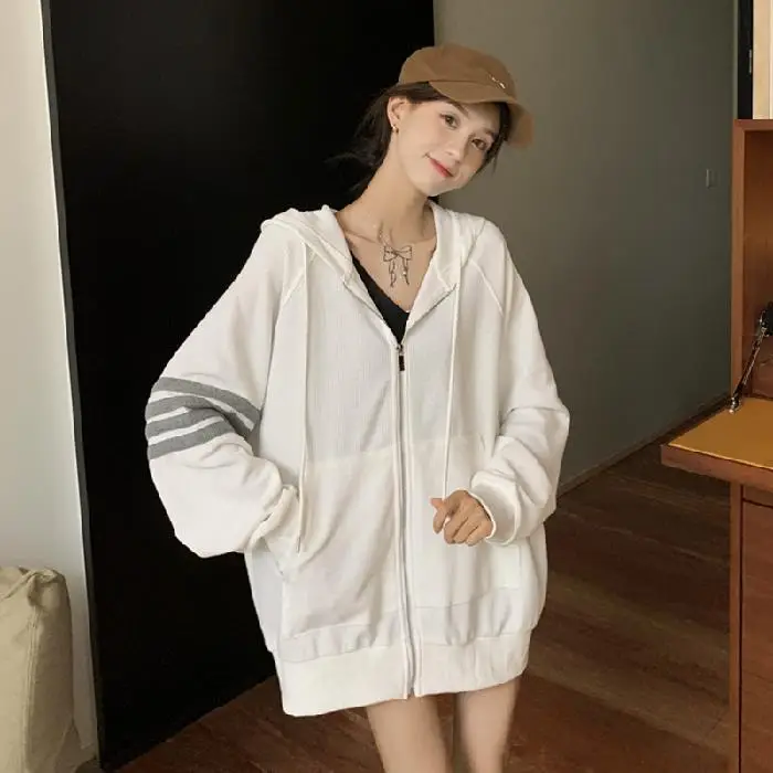 Women Korean Style Zipper Jacket Hooded Sweatshirt - Image 2