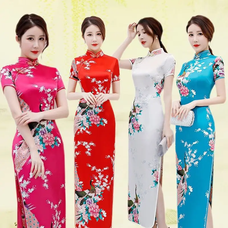 Pink Floral Long Cheongsam Dress for Women 2022 - Image 21
