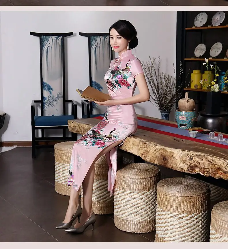 Pink Floral Long Cheongsam Dress for Women 2022 — feature 20