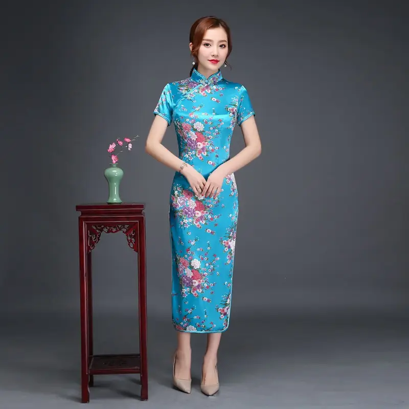Pink Floral Long Cheongsam Dress for Women 2022 - Image 12