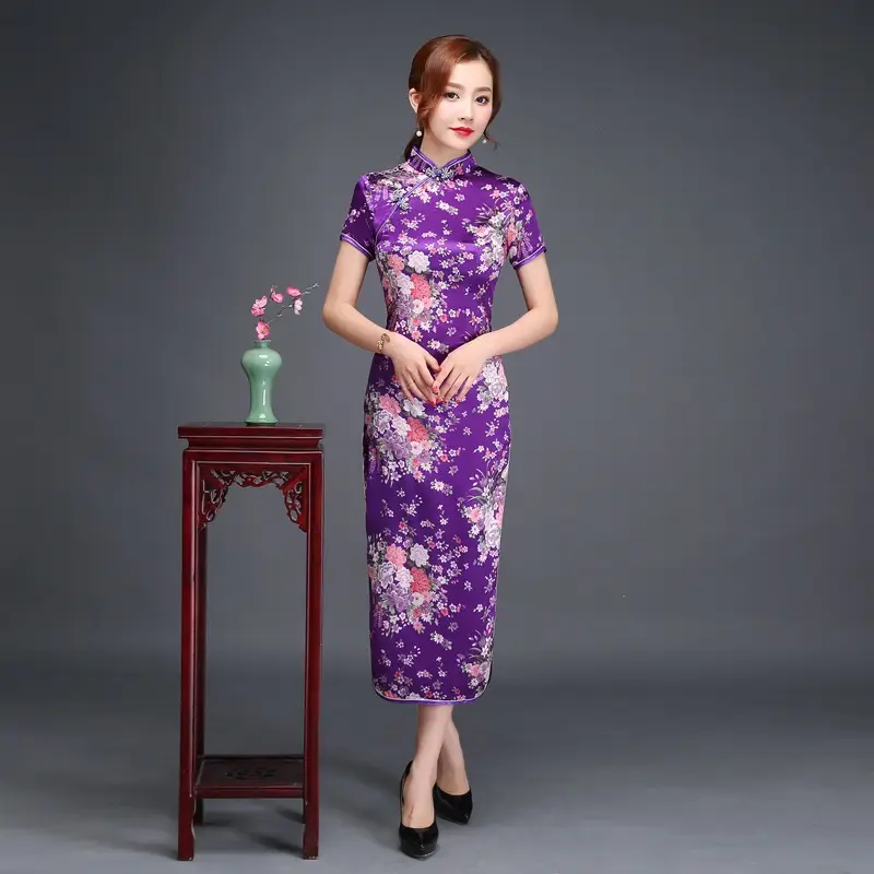 Pink Floral Long Cheongsam Dress for Women 2022 - Image 13