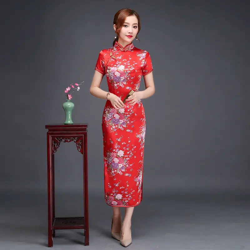 Pink Floral Long Cheongsam Dress for Women 2022 - Image 15