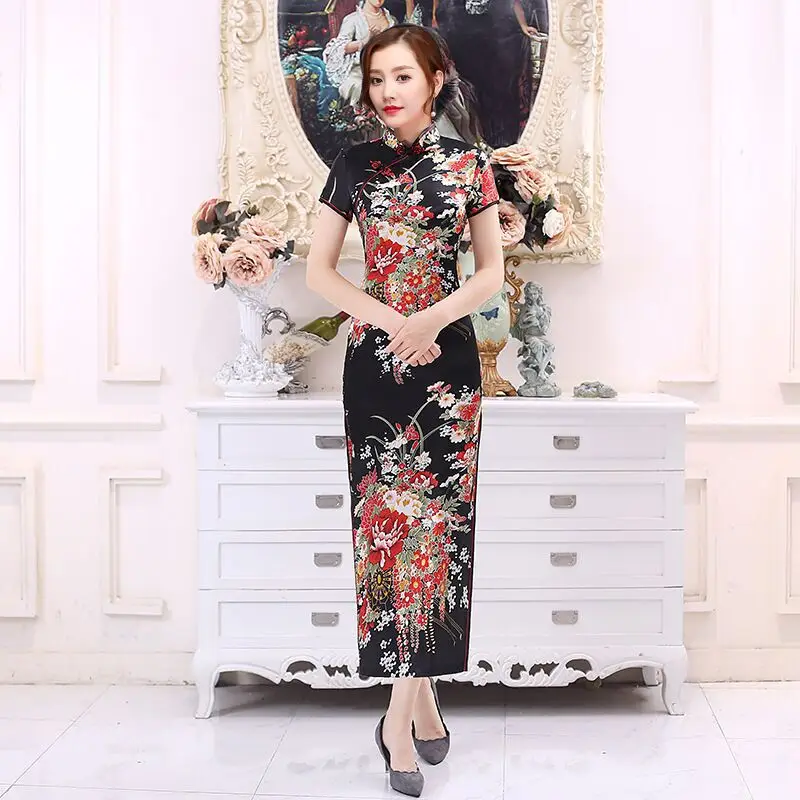 Pink Floral Long Cheongsam Dress for Women 2022 - Image 16