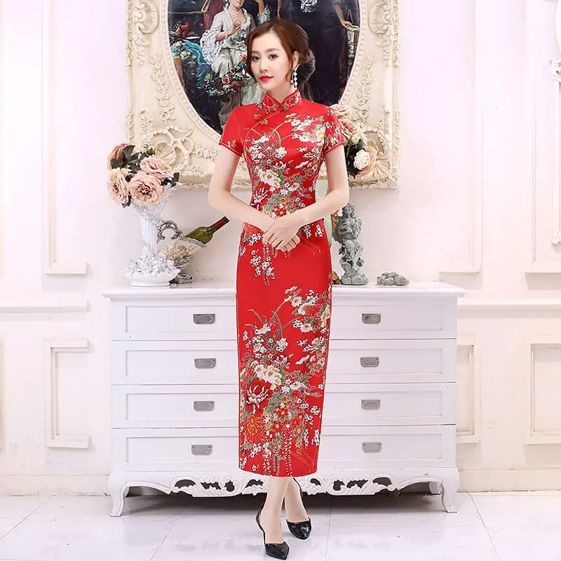 Pink Floral Long Cheongsam Dress for Women 2022 - Image 17