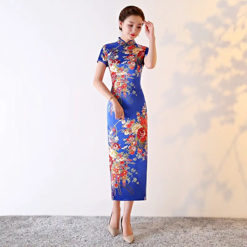 Pink Floral Long Cheongsam Dress for Women 2022 - Image 18
