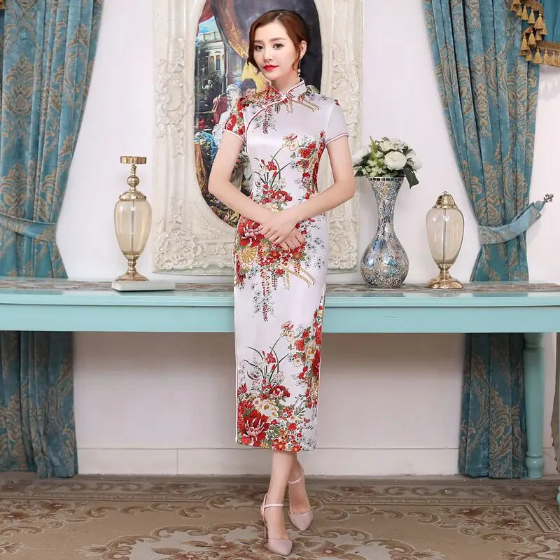 Pink Floral Long Cheongsam Dress for Women 2022 - Image 19