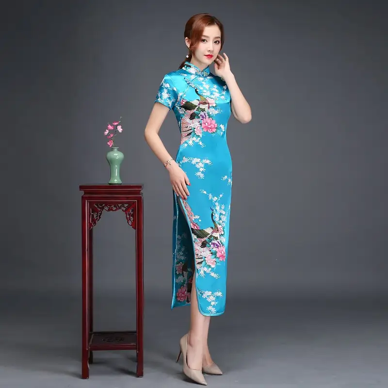 Pink Floral Long Cheongsam Dress for Women 2022 - Image 3