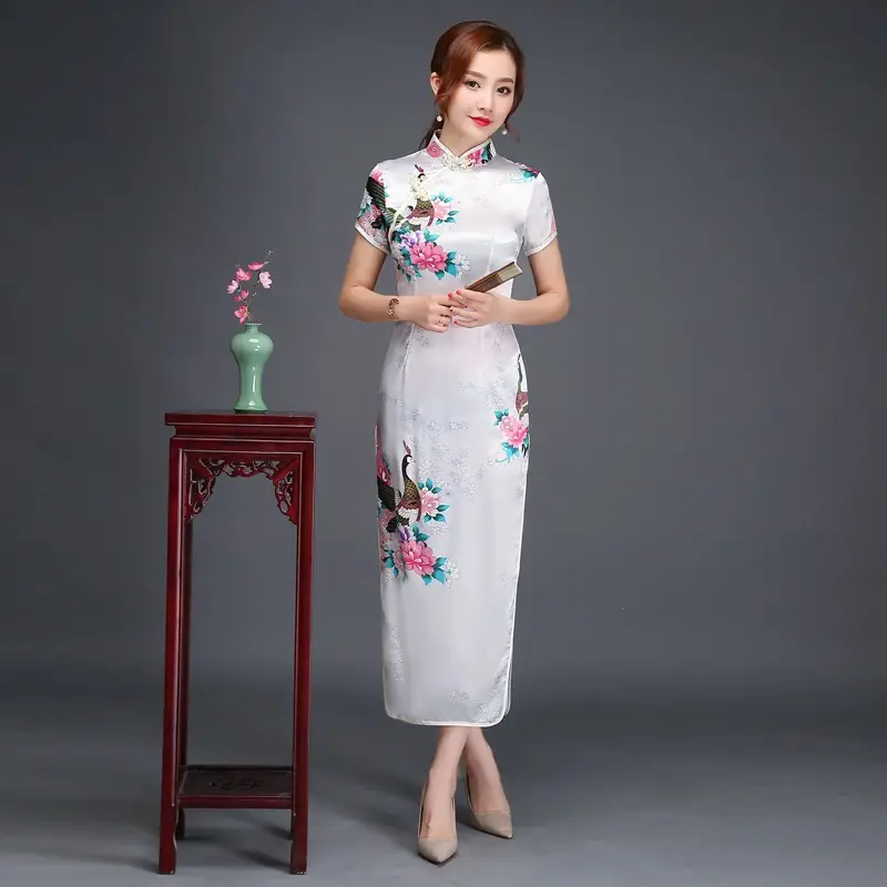 Pink Floral Long Cheongsam Dress for Women 2022 - Image 5