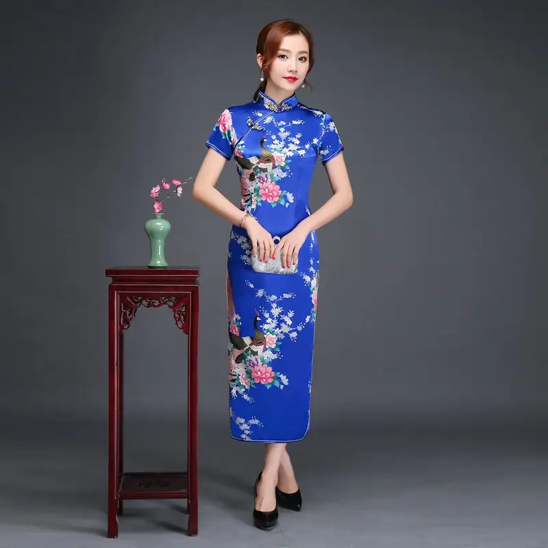 Pink Floral Long Cheongsam Dress for Women 2022 - Image 7