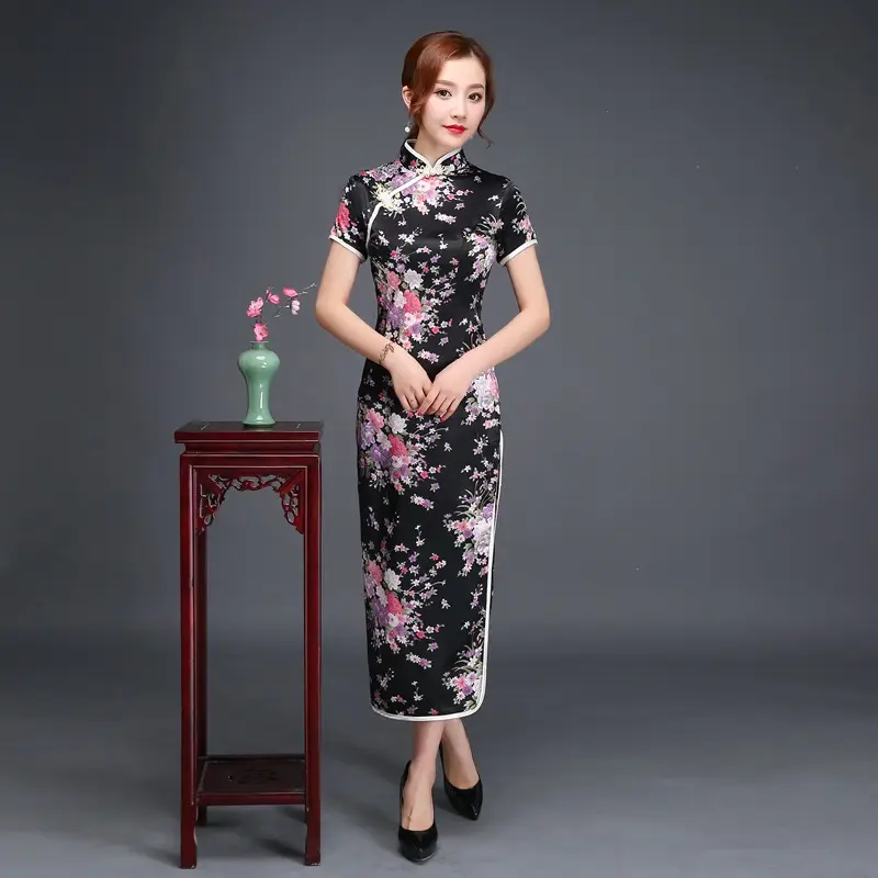 Pink Floral Long Cheongsam Dress for Women 2022 - Image 9