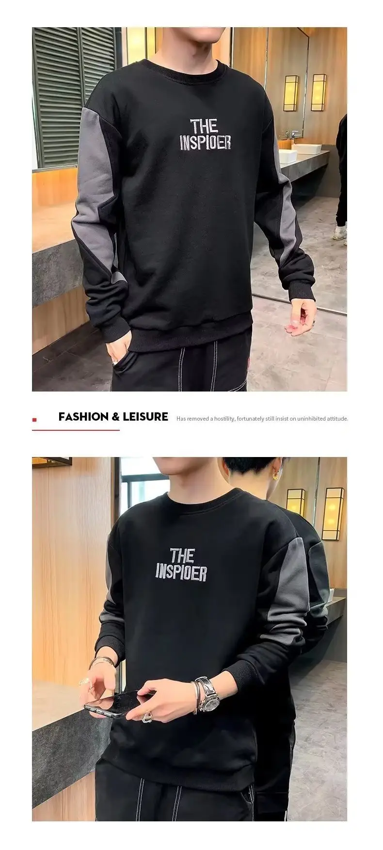 Men's Black Graphic Sweatshirt Long Sleeve Crewneck 2022 — feature 7