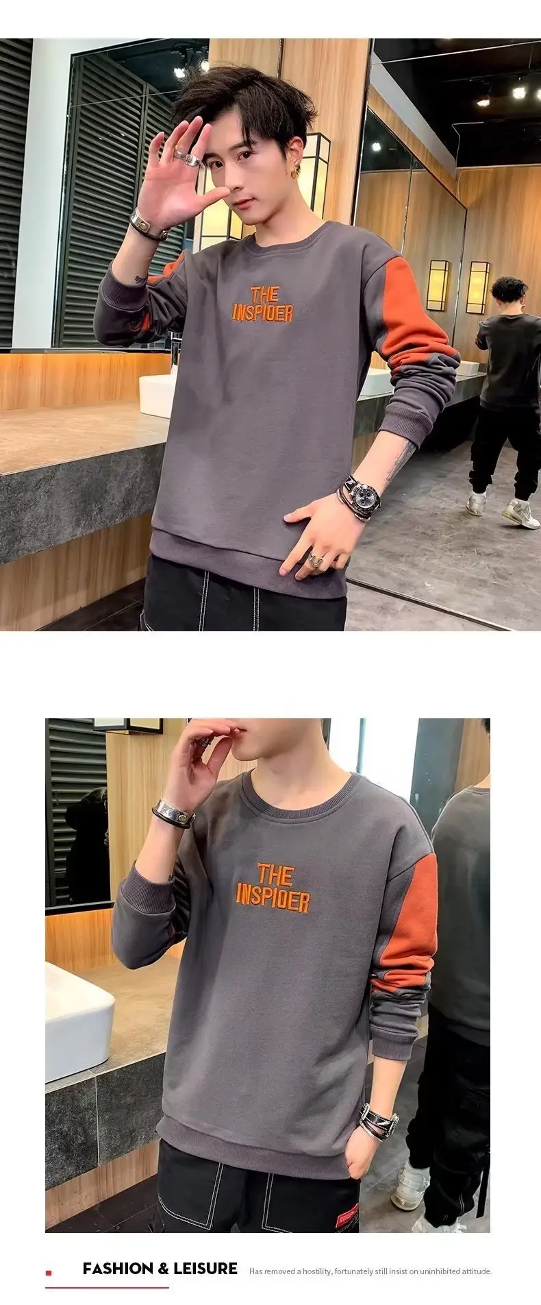 Men's Black Graphic Sweatshirt Long Sleeve Crewneck 2022 — feature 8