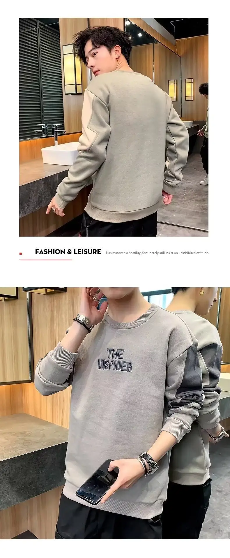 Men's Black Graphic Sweatshirt Long Sleeve Crewneck 2022 — feature 9