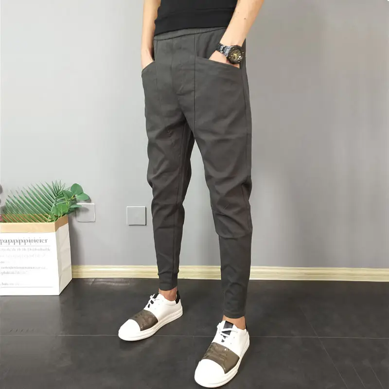 Men's Black Slim Fit Cropped Pants Autumn Casual Wear - Image 14