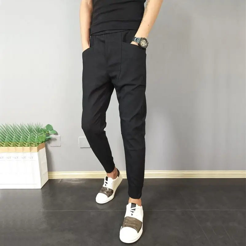 Men's Black Slim Fit Cropped Pants Autumn Casual Wear - Image 16