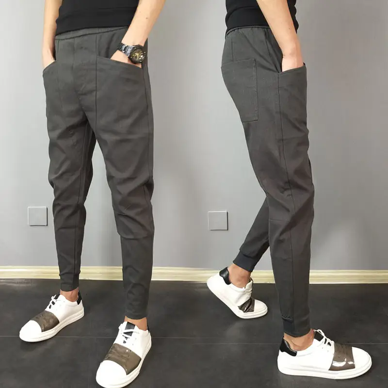 Men's Black Slim Fit Cropped Pants Autumn Casual Wear - Image 17