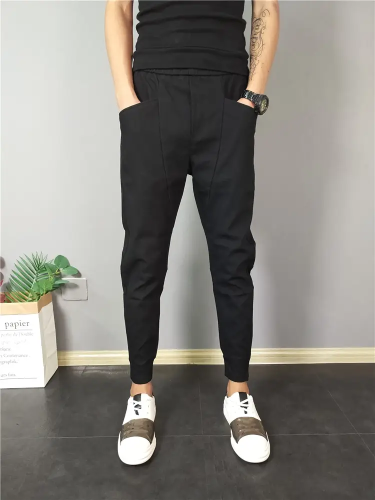 Men's Black Slim Fit Cropped Pants Autumn Casual Wear — feature 10