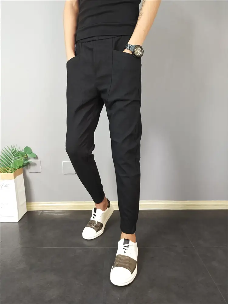 Men's Black Slim Fit Cropped Pants Autumn Casual Wear — feature 11