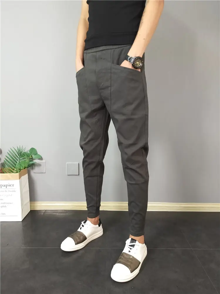 Men's Black Slim Fit Cropped Pants Autumn Casual Wear — feature 7