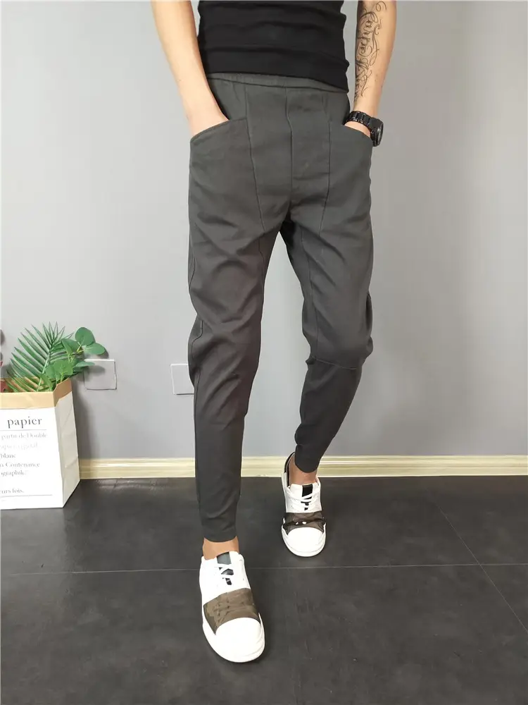 Men's Black Slim Fit Cropped Pants Autumn Casual Wear — feature 8