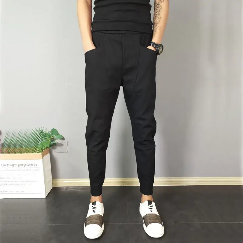 Men's Black Slim Fit Cropped Pants Autumn Casual Wear - Image 3