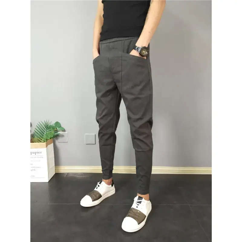 Men's Black Slim Fit Cropped Pants Autumn Casual Wear - Image 7