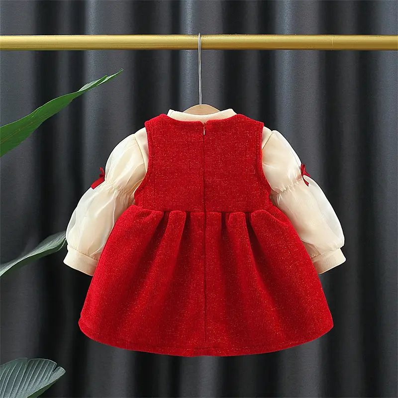 Girls Fleece 2-Piece Dress Set Red & Cream Baby New Year - Image 2