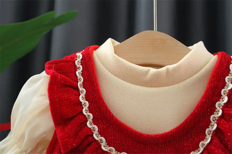 Girls Fleece 2-Piece Dress Set Red & Cream Baby New Year — feature 16