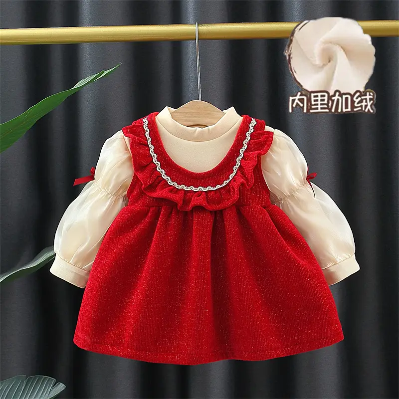 Girls Fleece 2-Piece Dress Set Red & Cream Baby New Year — feature 3