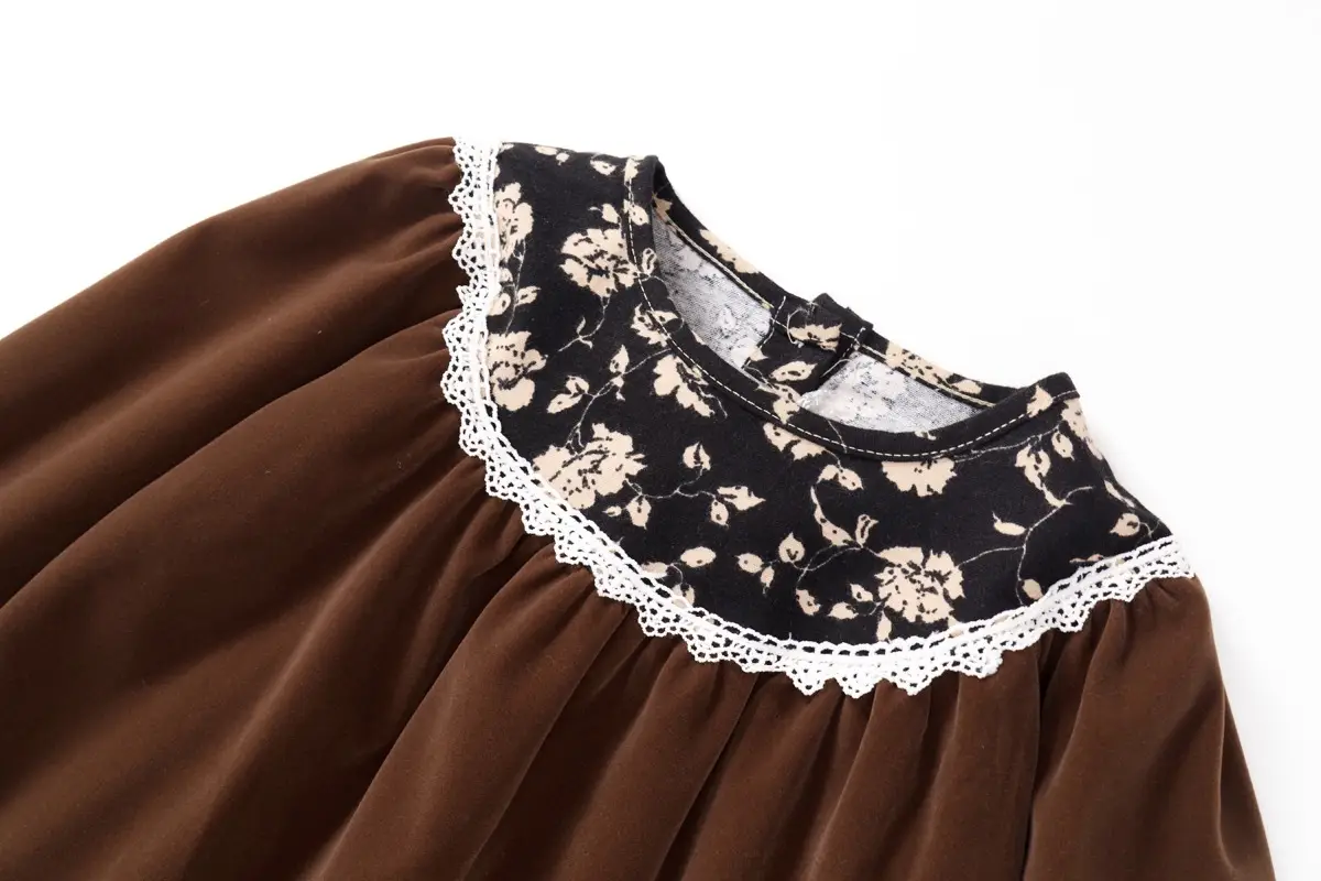 Girls Velvet Dress 2025 Autum New Korean Style Retro Style Kidsren's Lace Puff Sleeve Princess Dress — feature 15