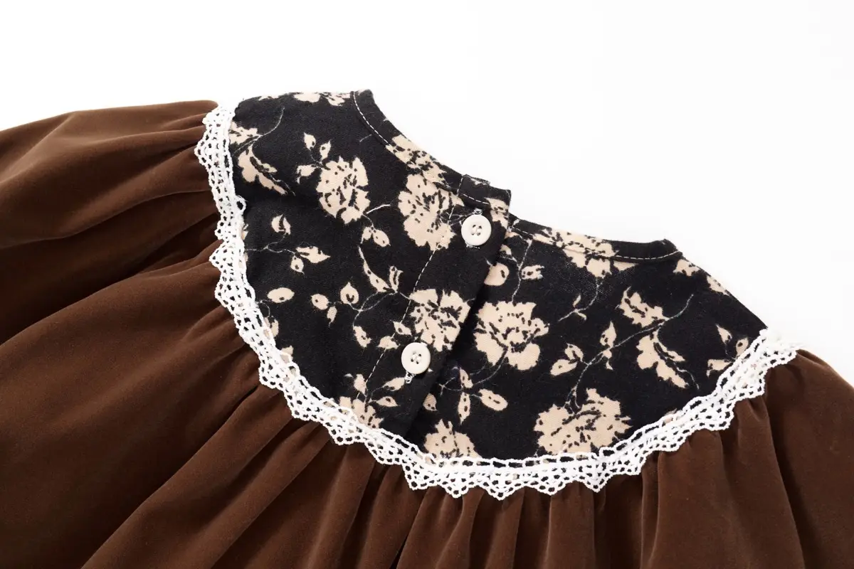 Girls Velvet Dress 2025 Autum New Korean Style Retro Style Kidsren's Lace Puff Sleeve Princess Dress — feature 16
