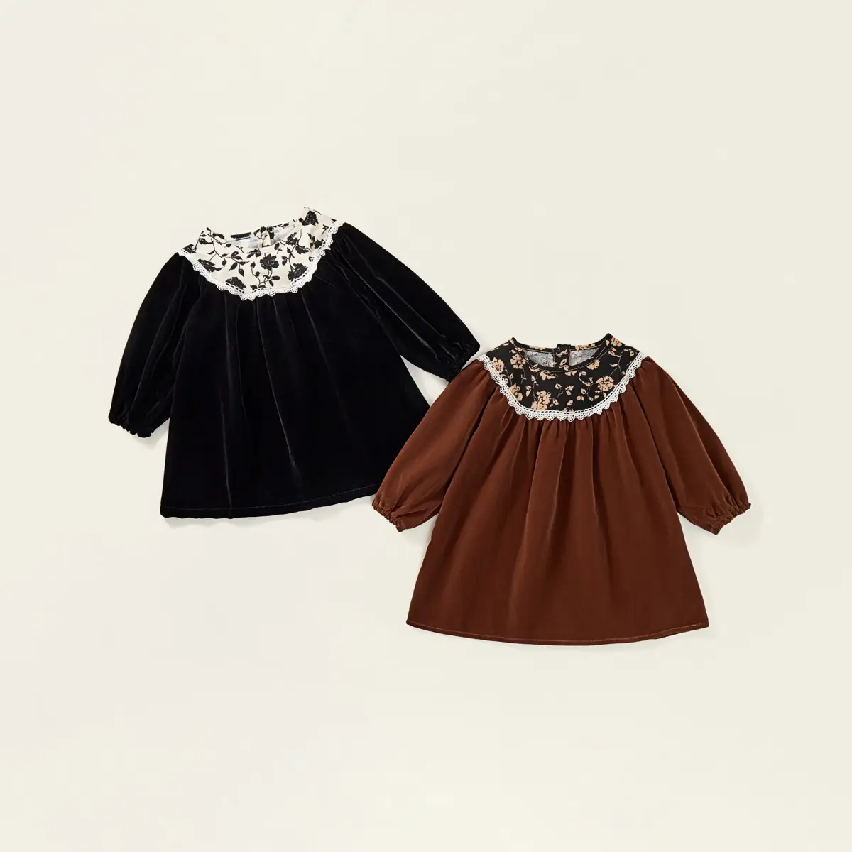 Girls Velvet Dress 2025 Autum New Korean Style Retro Style Kidsren's Lace Puff Sleeve Princess Dress — feature 9
