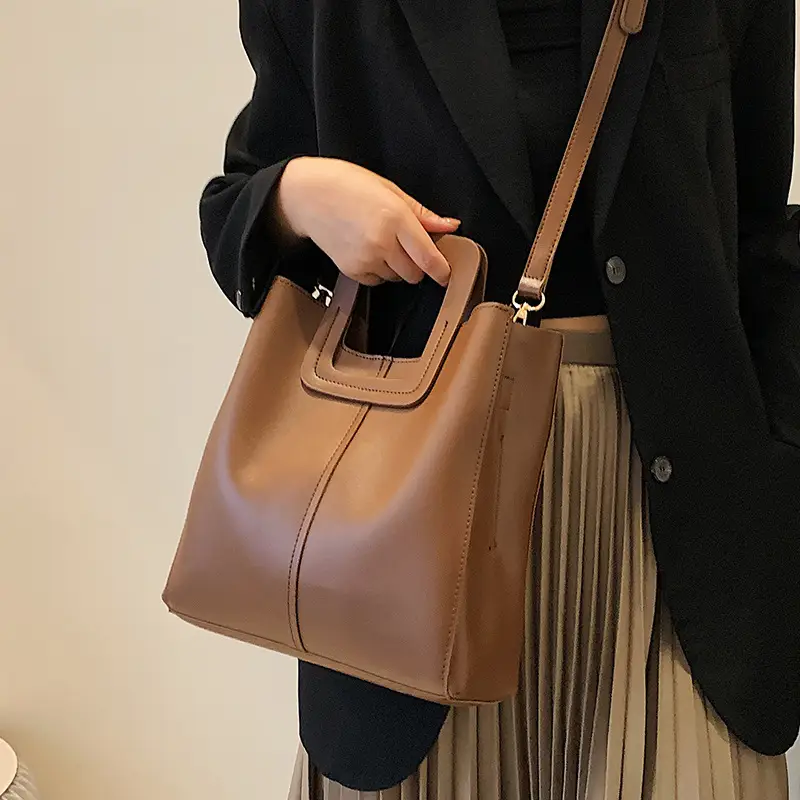 Korean Style Brown Leather Tote Bag for Women