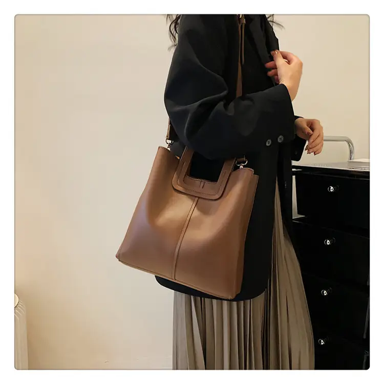 Korean Style Brown Leather Tote Bag for Women — feature 25