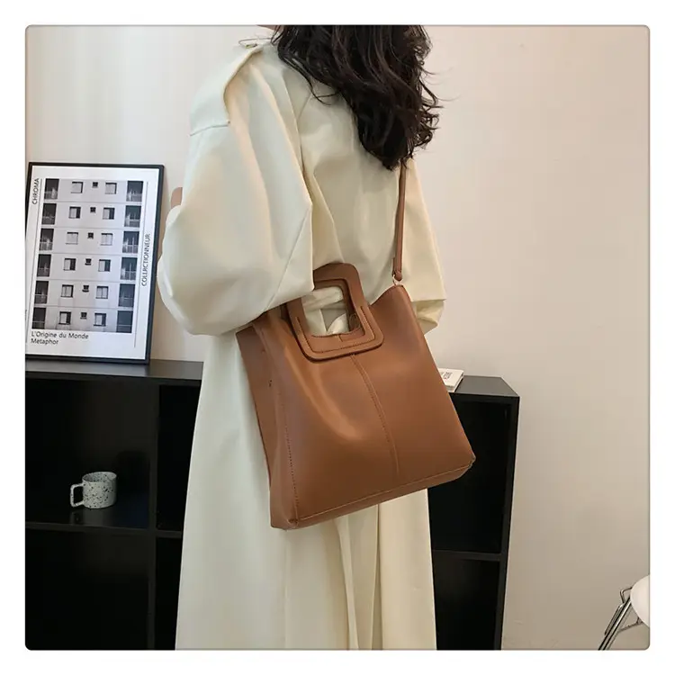 Korean Style Brown Leather Tote Bag for Women — feature 28