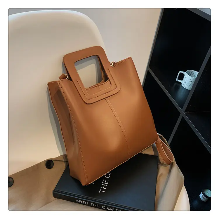 Korean Style Brown Leather Tote Bag for Women — feature 40