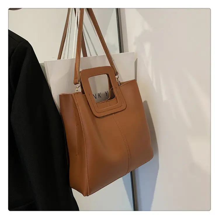 Korean Style Brown Leather Tote Bag for Women — feature 42
