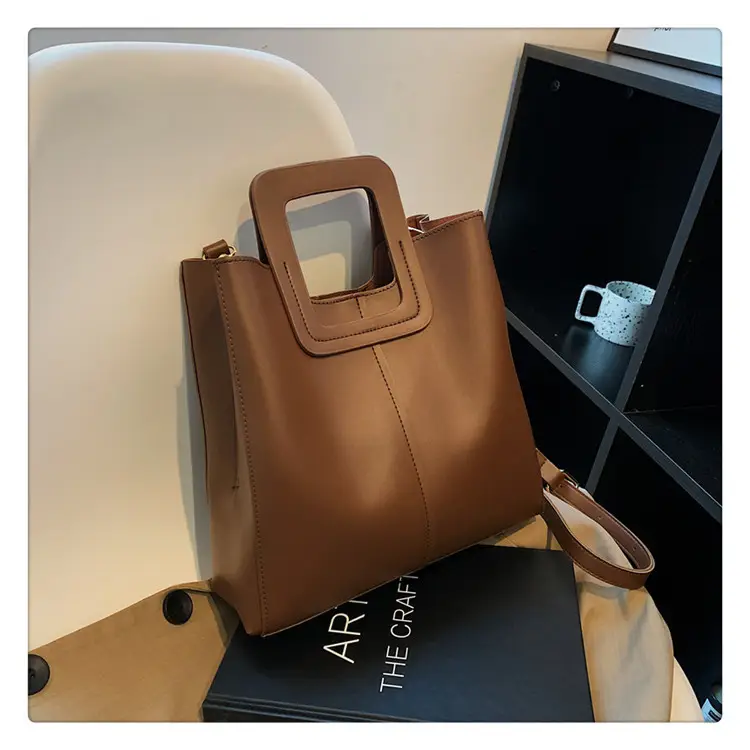 Korean Style Brown Leather Tote Bag for Women — feature 45