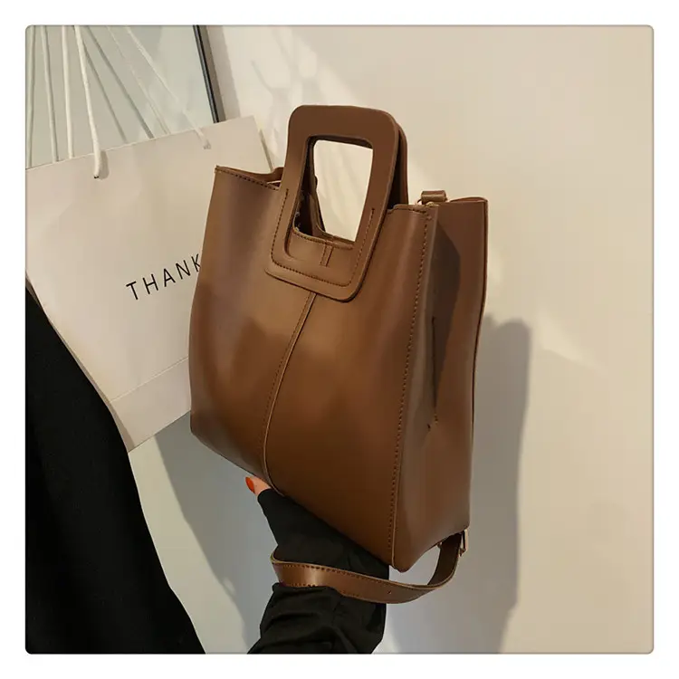 Korean Style Brown Leather Tote Bag for Women — feature 46